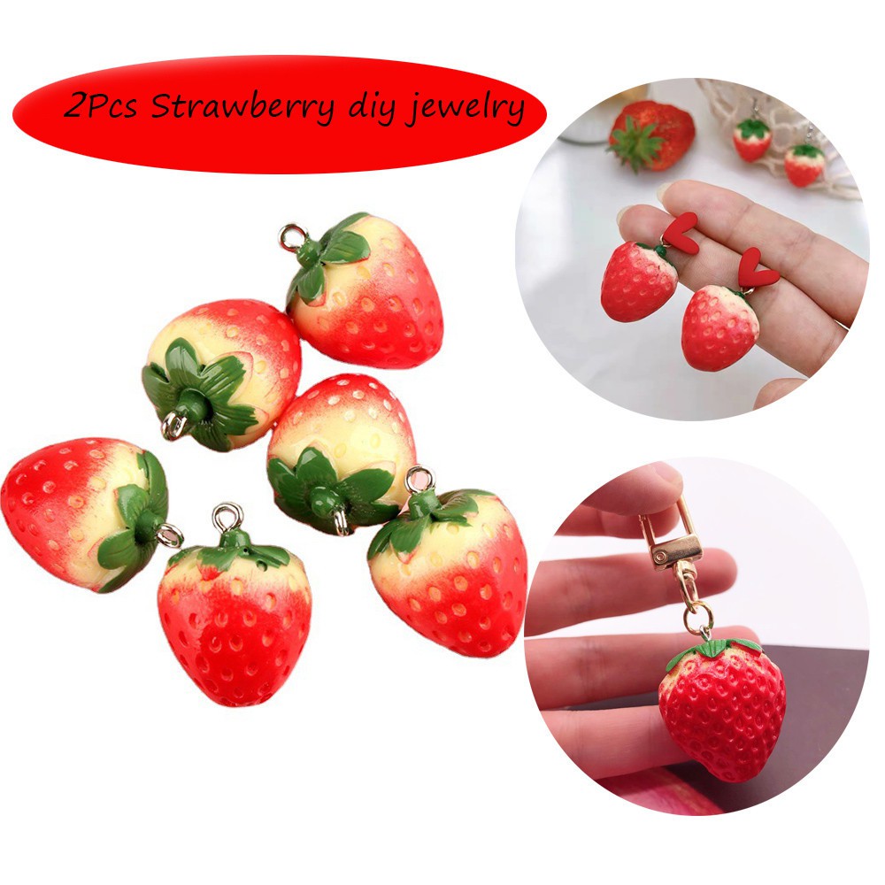 Charms Liontin Bentuk Strawberry Bahan Resin Untuk Membuat Perhiasan Anting Dan Gantungan Kunci