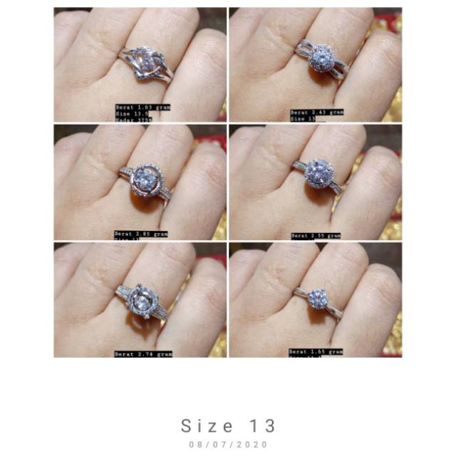 Cincin emas putih size 13 kadar 375%