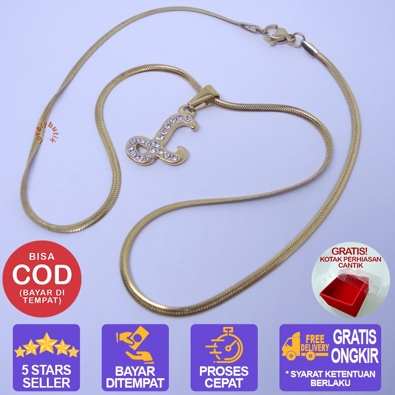 Lovelybutik Honey Kalung Huruf Titanium Anti Karat Inisial L Uk 45 cm BONUS KOTAK PERHIASAN