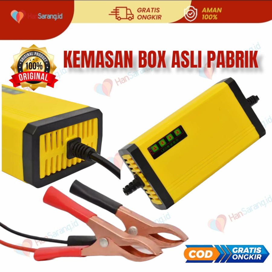 Charger Cas Casan Otomatis Aki Portable 12V 2A Mobil Motor sepeda listrik