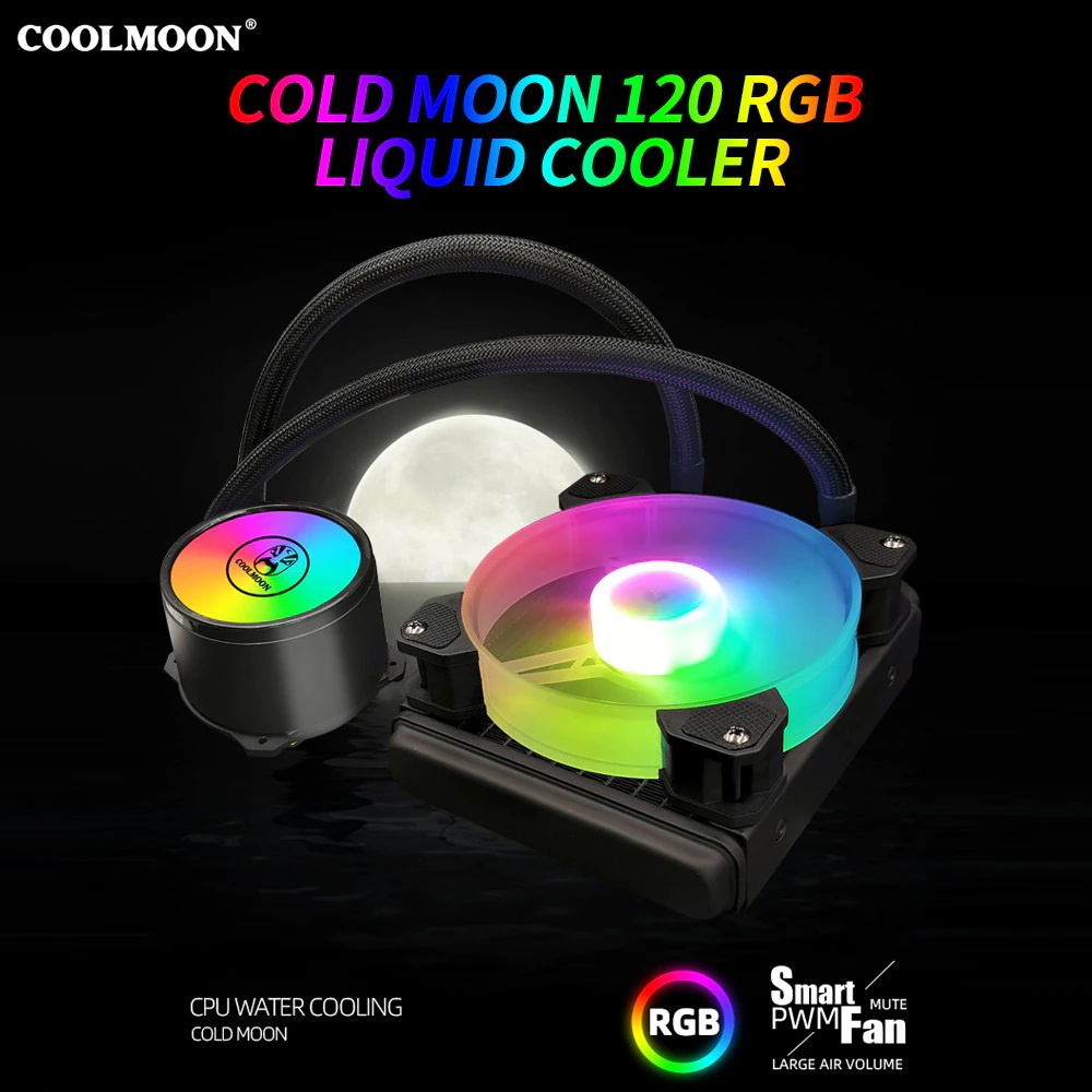 Heatsink Fan HSF Water Cooling COOLMOON 120 RGB L*quid CPU Cooler Gaming Murah Terbaik support Intel