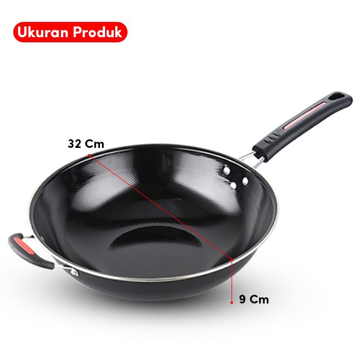 COD MURAH WAJAN TEFLON ANTI LENGKET TEBAL TAHAN API 32cm Penggorengan Kuali Wok Pan Panci Kenceng Wajan Cekung Alat Masak Wajan Dapur Anti Gores Wajan Enamel