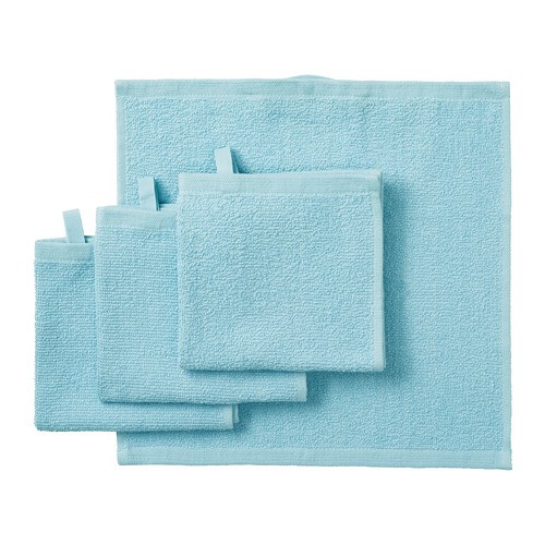 DIMFORSEN / KORNAN Handuk kecil 4 pcs abu / putih / toska, 30x30 cm