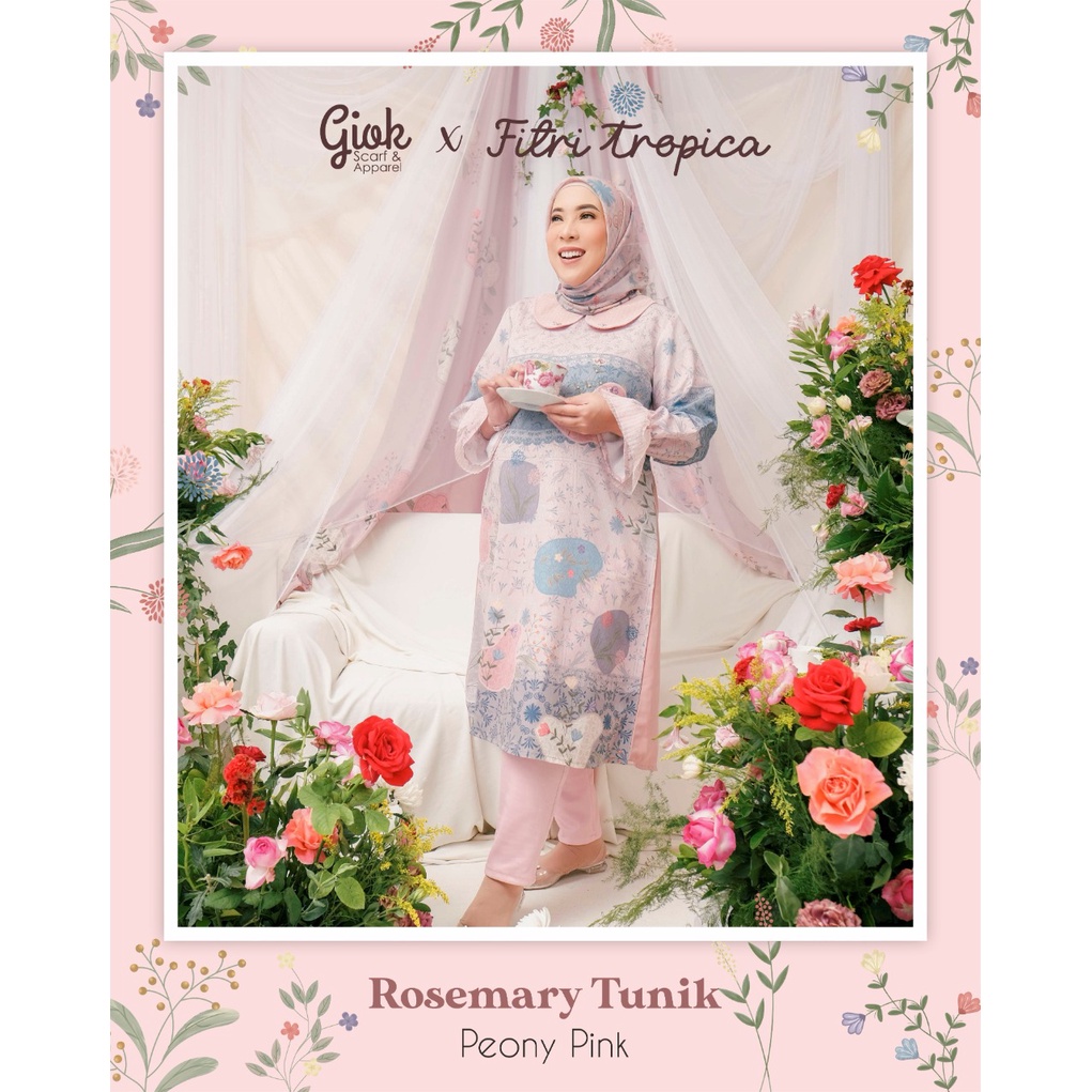 Rosemary X Fitrop - Tunik & Scarf Peony Pink dewasa & anak by Giok Scarf & Apparel