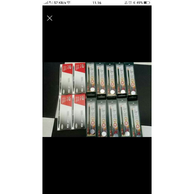 

paket 8 pak pensil FaberCastell 2b + 5 pak pulpen esco + 2 pak pulpen Mx2000