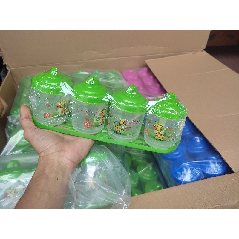 Tempat Bumbu Dapur Plastik Set 4 Pcs Toples & Sendok