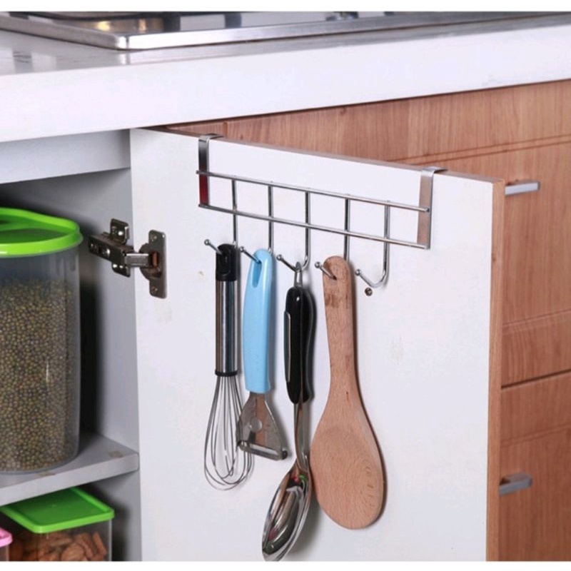 GANTUNGAN STAINLESS PINTU LEMARI 5 KAIT HOOK SERBAGUNA DAPUR DLL