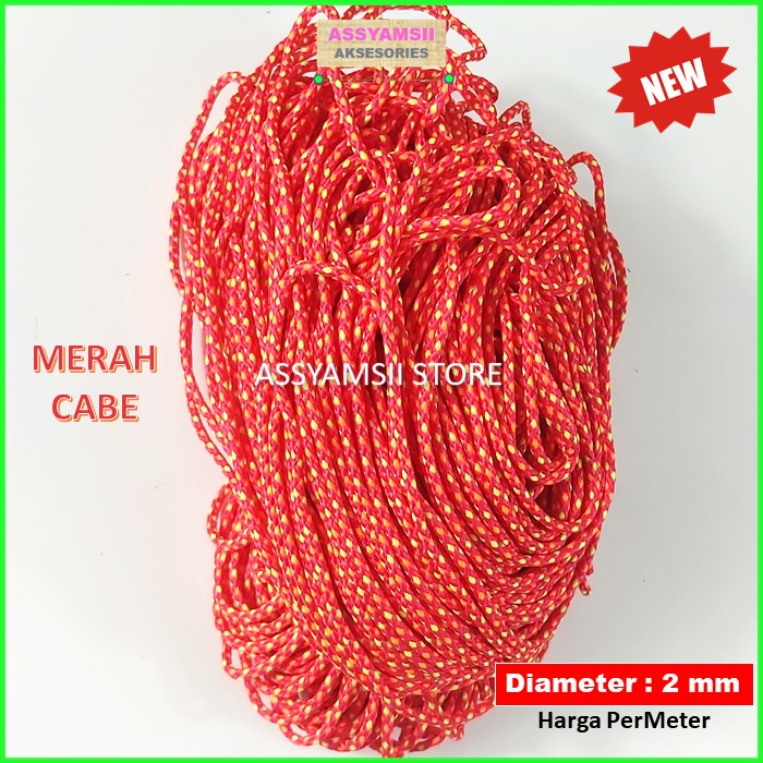 Tali Prusik Kecil Paracord Motif Terbaru Murah Gelang Strap Masker Kalung Tenda Aksesoris Tas Dompet-MERAH CABE