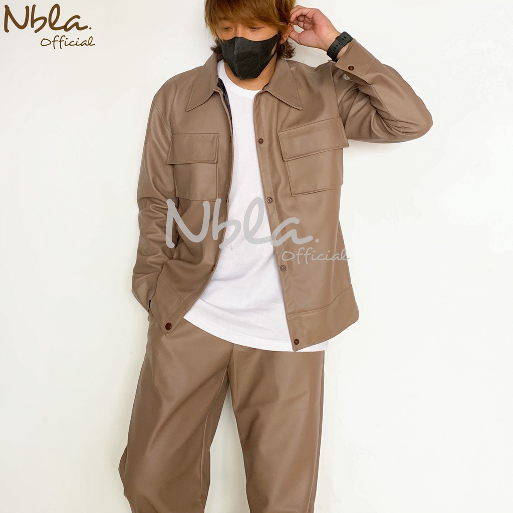 Jaket Pria Kulit Sintetis Vienna Mocca Kemeja Kulit Pria Outer Casual pria Jaket Oversize Pria Kemej