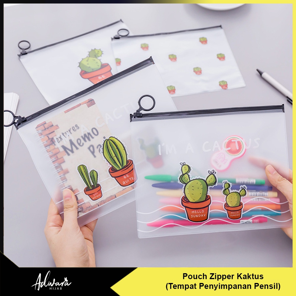 

ADWARA HIJAB Tempat Pensil Motif Kaktus / Pouch Zipper Transparan Serbaguna / Wadah Penyimpanan Alat Tulis