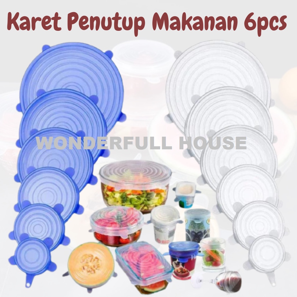 Karet Penutup Makanan / Pembungkus Makanan / Penutup Elastis Set 6pcs