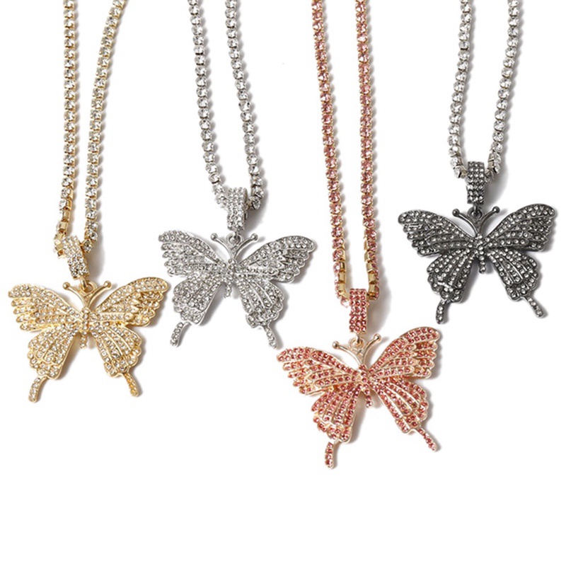 Big Butterfly Pendant Necklace Rhinestone Chain for Women Bling Tennis Chain Crystal Choker Necklace Jewelry