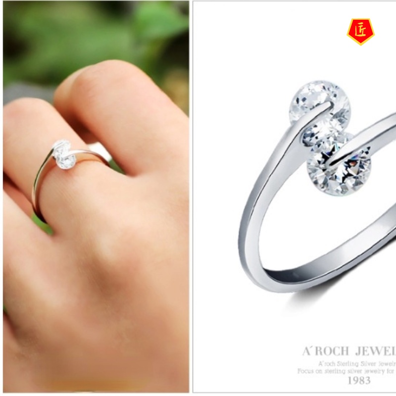 [Ready Stock]Women's Elegant Personality Silver Simple Moissanite Ring