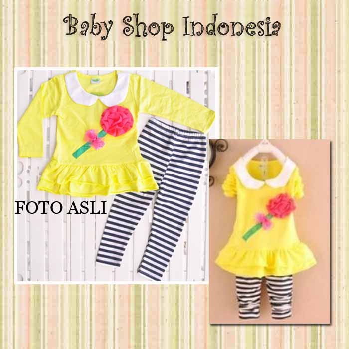 Setelan Baju Anak Perempuan Baju Anak Perempuan Korea Setelan Korea Yellow Lolipop Flower