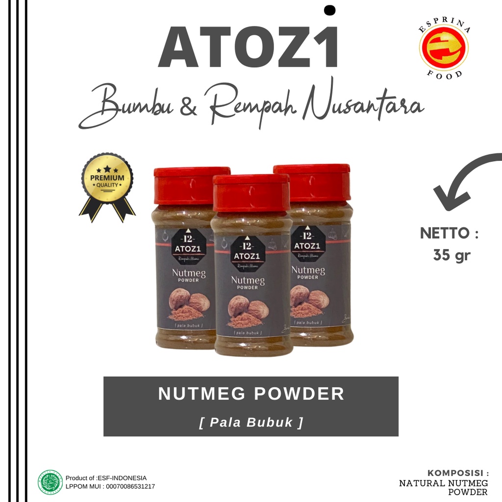 

PALA BUBUK - Nutmeg Powder - ATOZI - Kemasan botol 35 gram