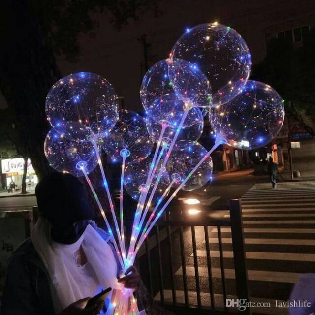 MarMon,SET balon transparan+lampu LED stik perlengkapan pesta ultah