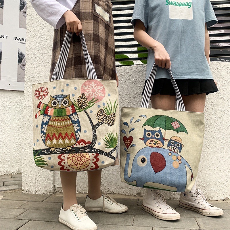 AZ Tas Rajut Bordir Tote Bag Import Bahan Tebal Premium 3D