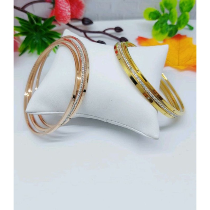 Gelang tangan titanium / gelang permata set 3 pcs