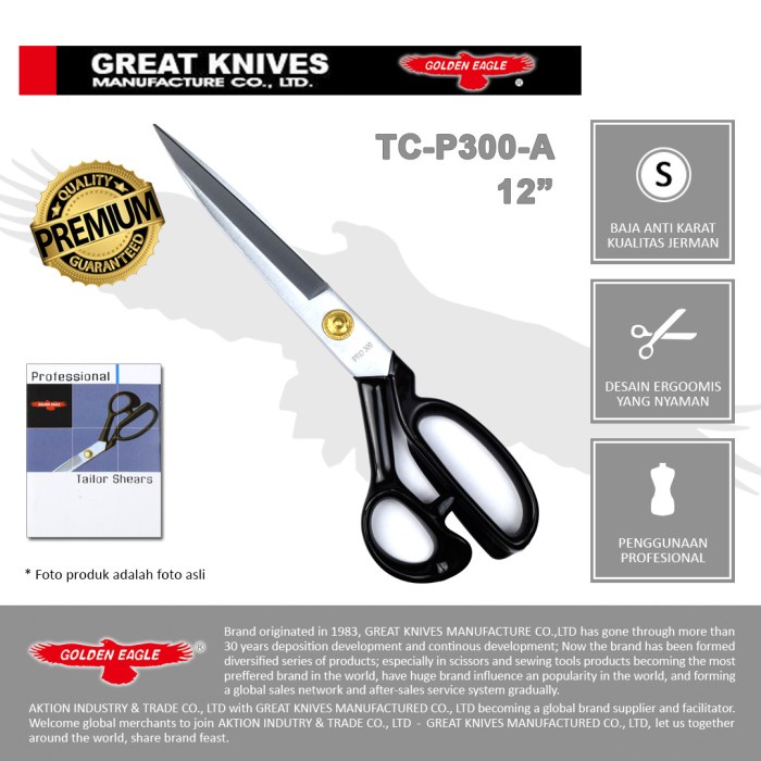 

CODE624 Gunting Potong Bahan Kain Professional Golden Eagle 12 inch TC-P300-A