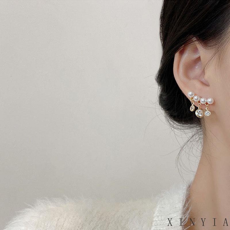 Anting S925 Silver Needle Model Rumbai Aksen Mutiara