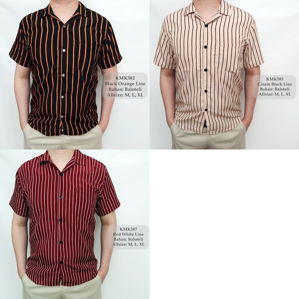 Kemeja Stripe Casual Cowo Lengan Pendek Pria Motif Salur G114