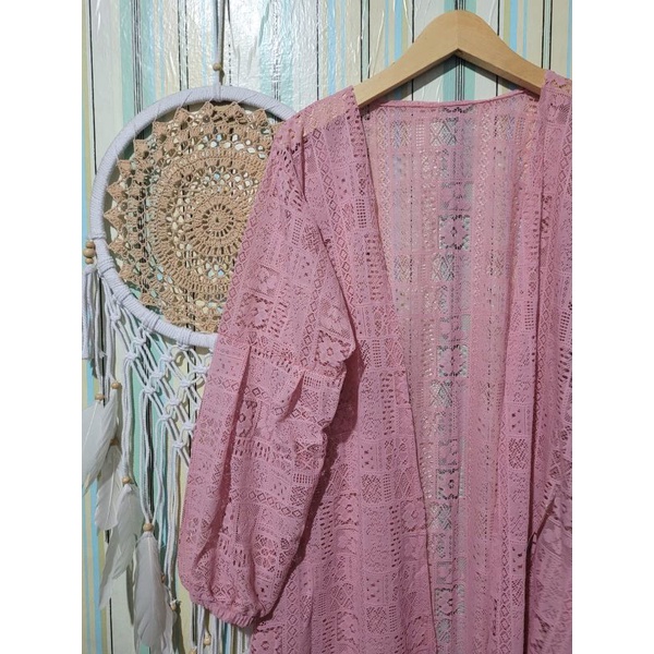 Kardigan brukat/promo long outer brukat/outer cardy wanita-Soft pink
