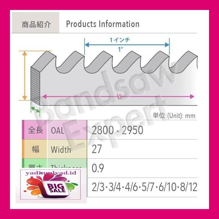 

504Sjhgt0 Bandsaw Blade Custom 2800-2950X27X0,9Mm. Ukuran Dibuat Sesuai Pesanan 330Nbtcb