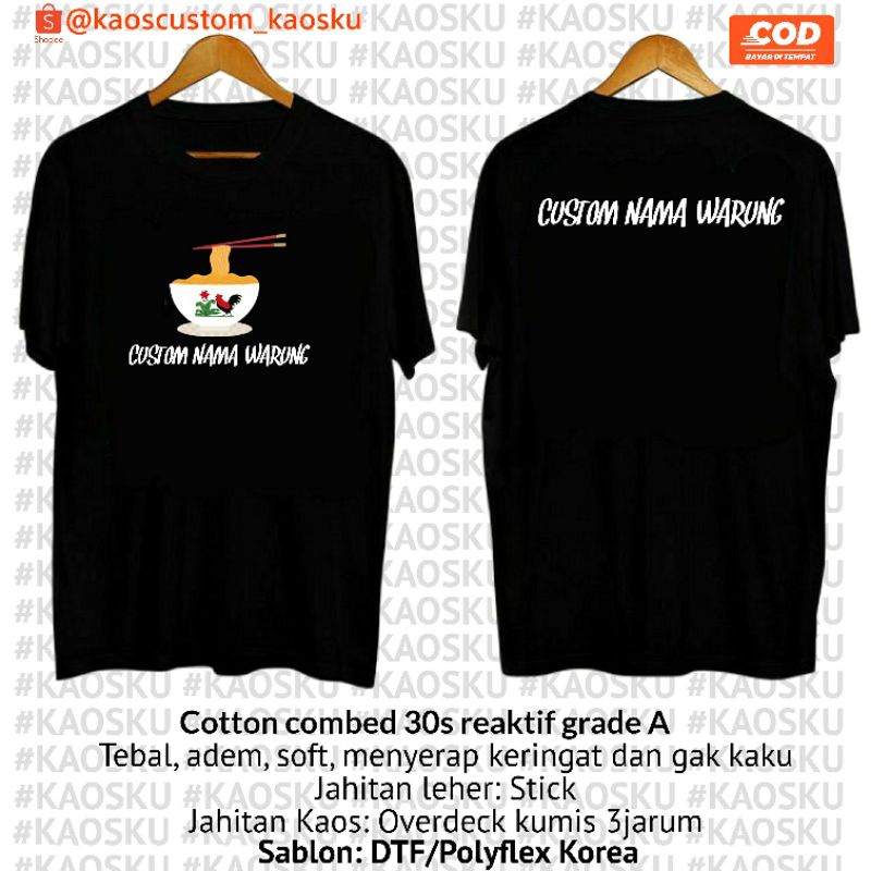 Kaos Mangkuk Ayam Jago Mie Ayam Bakso Custom Nama Warung