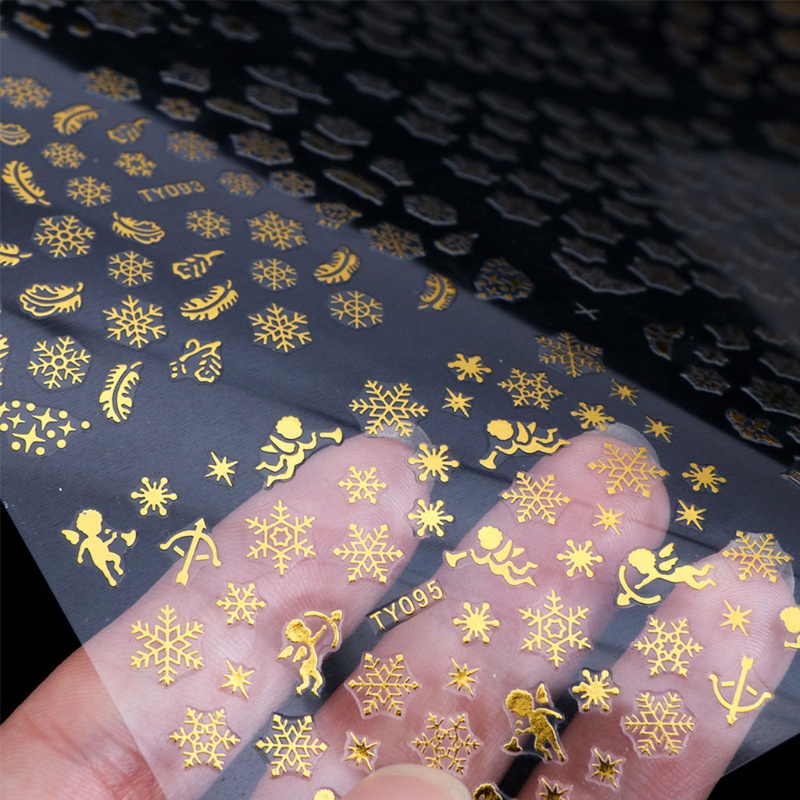 12 Lembar Stiker Kuku Desain Snowflake Natal 3D Untuk Dekorasi Nail Art