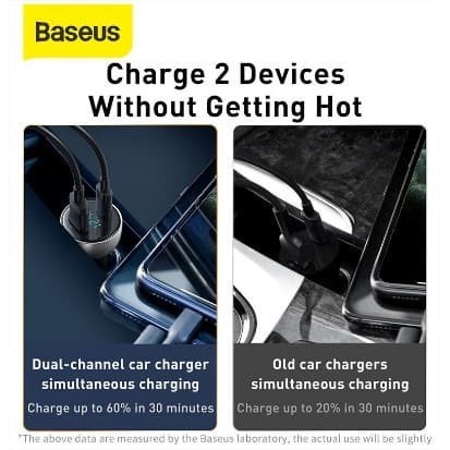 BASEUS 65W CAR CHARGER MOBIL FAST CHARGING TYPE C PD+USB QUICK CHARGE - Charger type c