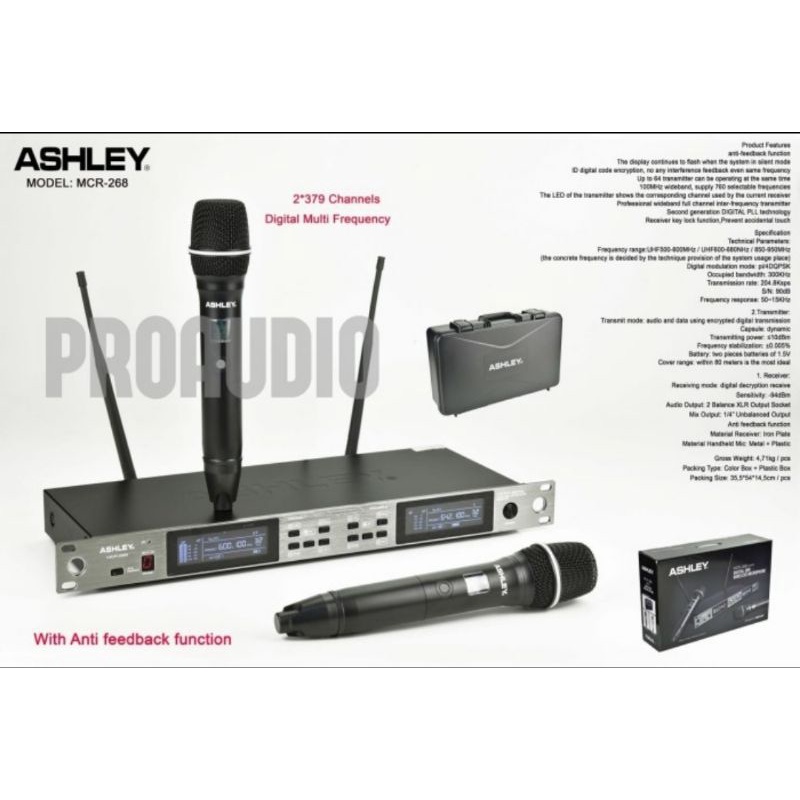 mic wireless ashley mcr 268 original with anti feedback plus koper