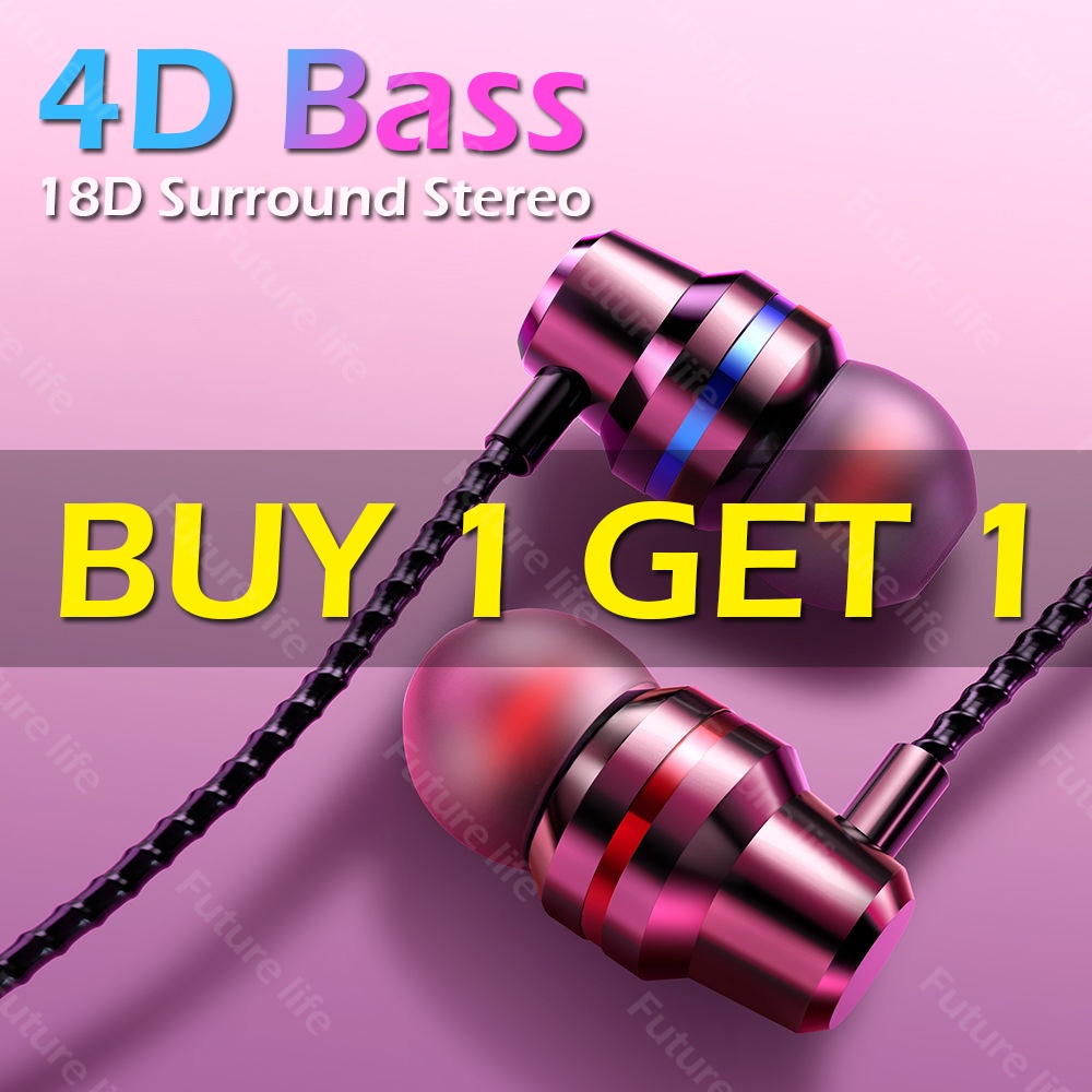 (Buy 1 Get 1 Free) Earphone In Ear Hifi Bass Anti Air Dengan Kabel Jack 3.5mm + Mic