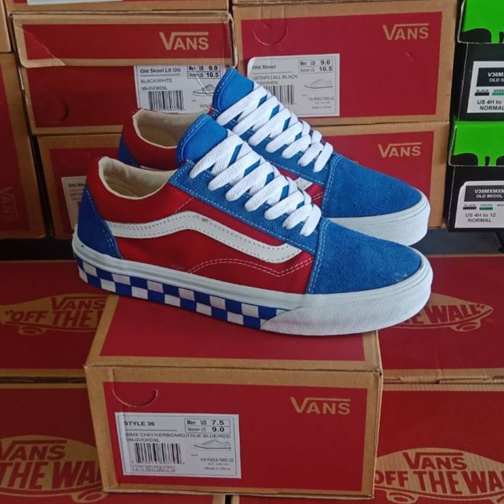 vans style 36 bmx red white & blue checkerboard skate shoes