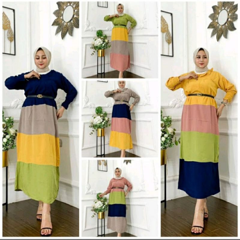 Daster Arab Pelangi Long Dress Pelangi Lapis Free Belt || Dress Kekinian Viral