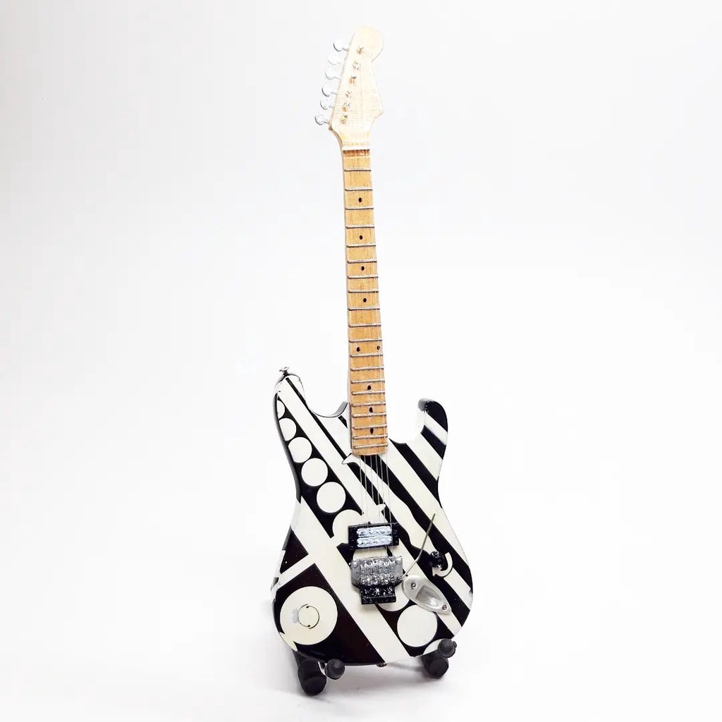 Miniatur Gitar Fender Stratocaster Hitam Garis Putih