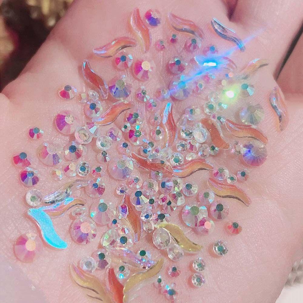 AUGUSTINA Agustinina Kristal Perhiasan Kuku Fashion Shiny Gaya Jepang Nail Art Ornamen 3D Kuku Stiker Bentuk S Aurora Aksesoris Kuku