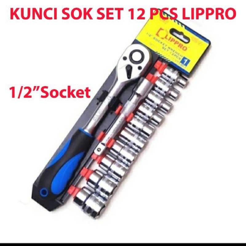 Socket Wrench Set 12 pcs Lippro / Mata Sock Set Lippro 1/2&quot; x 6Pt