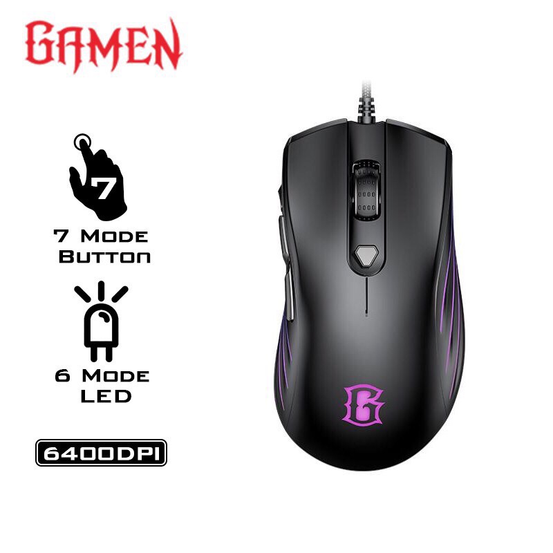 GAMEN GM1500 6400DPI Optical Positioning Technology with 6 Lighting Effects Modes Mouse Black-Garans