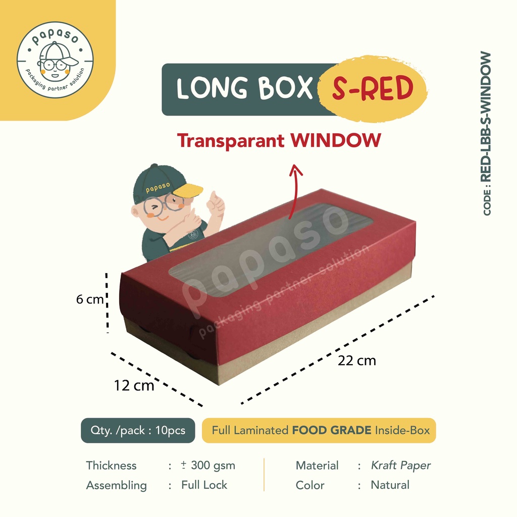 

Box Brownies / Long Box / Kotak (RED-LBB-S-WINDOW) Kraft Full Laminating (Min. Order 1pack/10pcs)