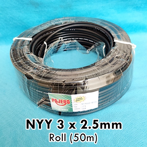 (Roll) Kabel Listerik Serabut NYY 3x1.5mm 3x2.5mm Pajero Roll 50m 50 Meter - Kabel Audio Serabut isi 3 1,5mm 2,5mm Roll 50meter