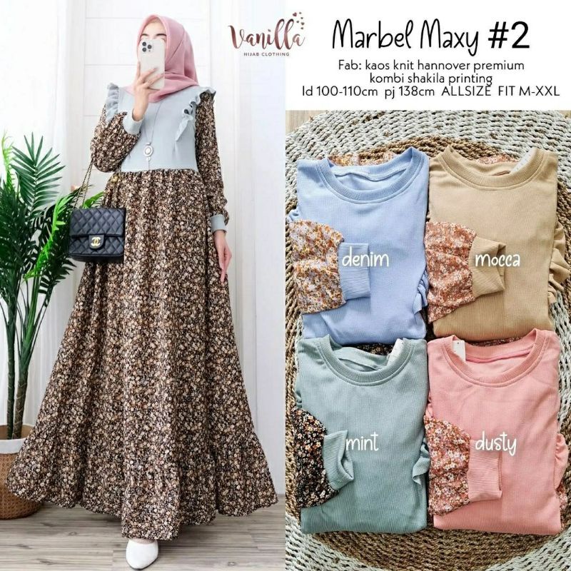 Marbel Maxy #2, GAMIS WANITA MUSLIM CANTIK MODIS FIT XXL LD 100-110 BAHAN KAOS KNIT HANNOVER TERMURAH OOTD