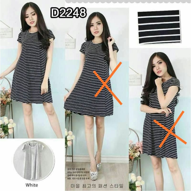 Sale!!!! Dress putih garis garis melar