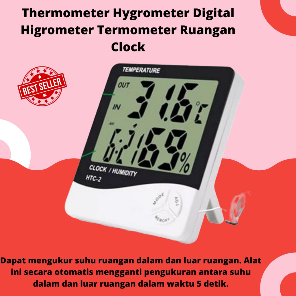 HTC-1 HTC-2 Thermometer Hygrometer Digital Higrometer Termometer Ruangan Clock Temperature Humidity