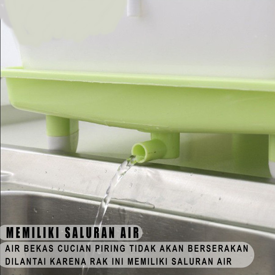 HomiHomi Rak Piring Plastik Dapur 2 Susun Pengering Gelas Cangkir Serbaguna RD005 Tebal Berkualitas