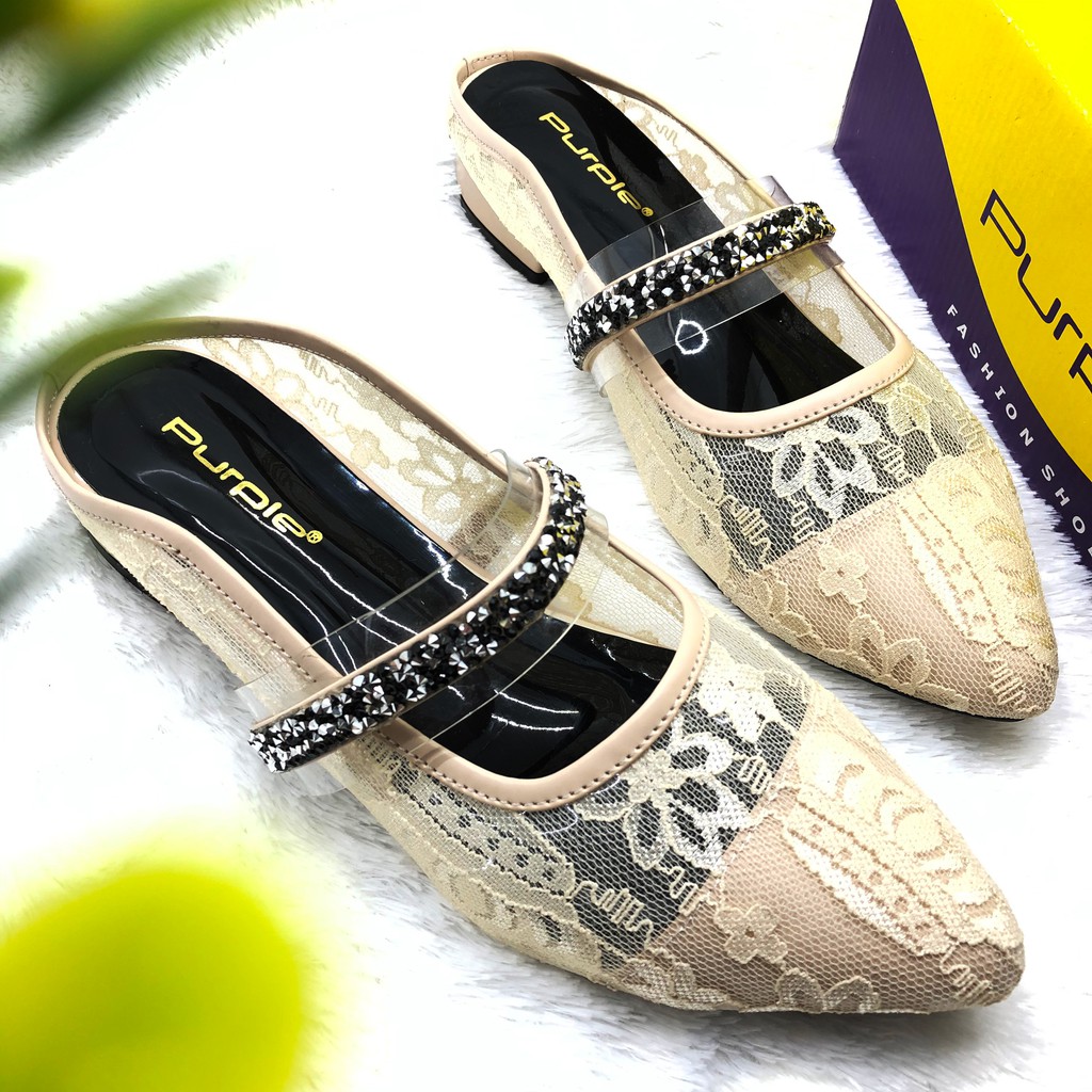 Sepatu Sandal Brukat Flat Pesta Murah Terbaru 2021 Merk Purple