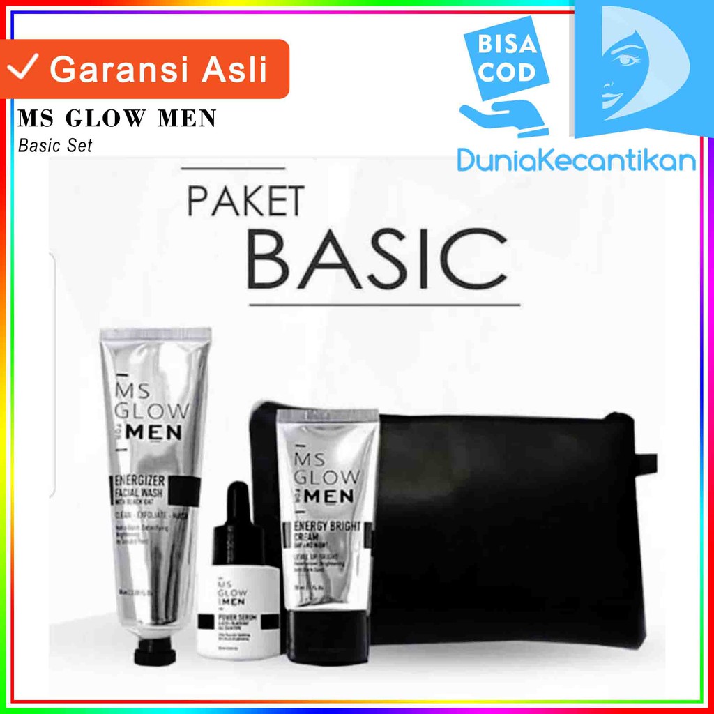 Ms Glow Men Paket Basic Complete / Ms Glow For Men Original free pouch / Skincare Pria Paket Perawatan Wajah MsGlow Men