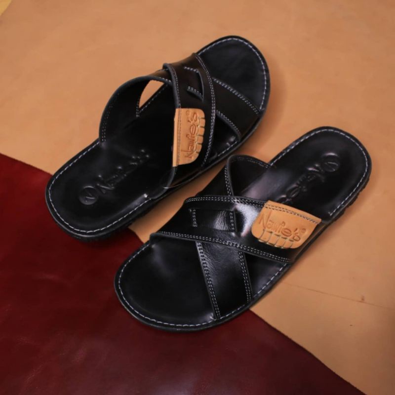 Sandal Kulit Sapi Asli dengan tekstur lembut tidak licin dan Tebal | SLIP ON | Sandal Pria terbaik