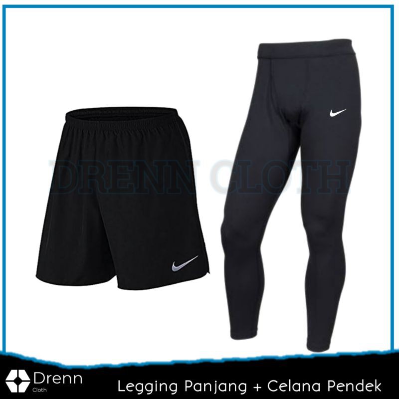 Stelan Olahraga Pria Baju Manset Baselayer Olahraga Legging Panjang dan Celana Pendek Pria Olahraga  Futsal Gym Premium-Legging+Kolor Niike