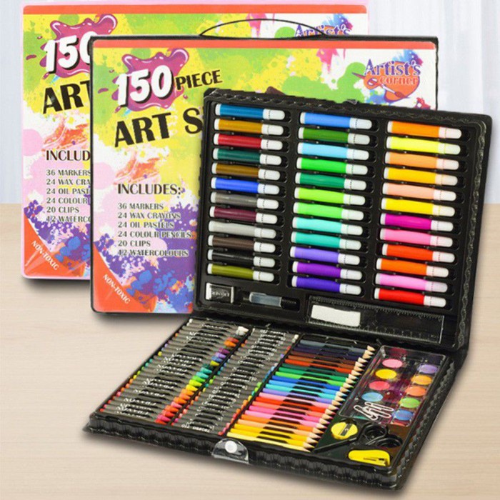 

(DISKON TERMURAH) Art Set Isi 150 Pcs Pensil Warna Set Anak Crayon Komplit Alat Lukis - Hitam