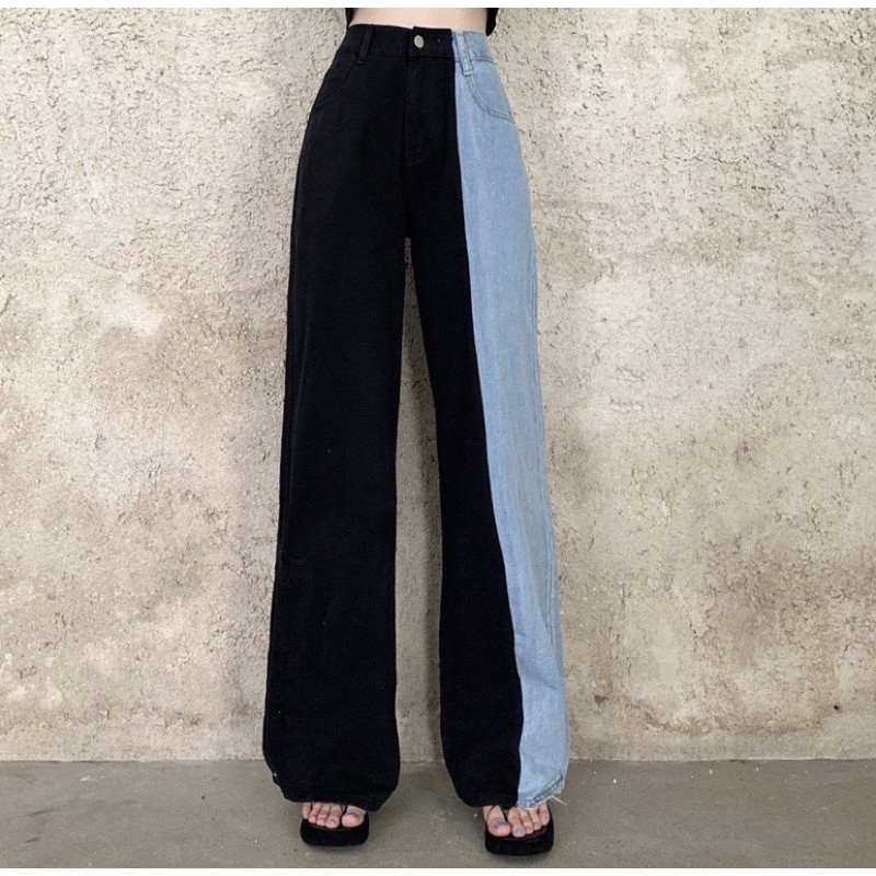 two tone baggy jeans